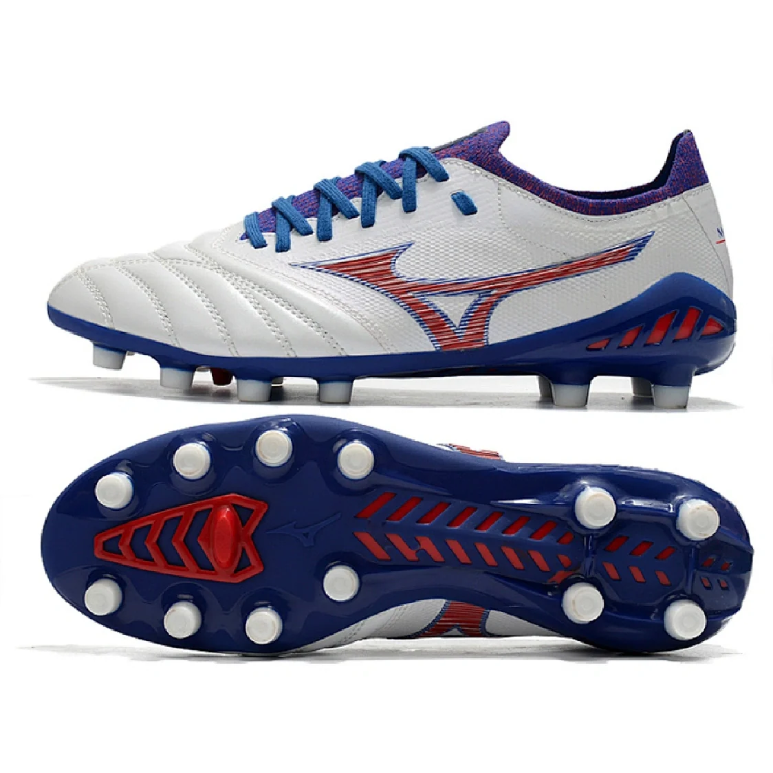 Mizuno Morelia Neo III Pro White Blue and Red FG