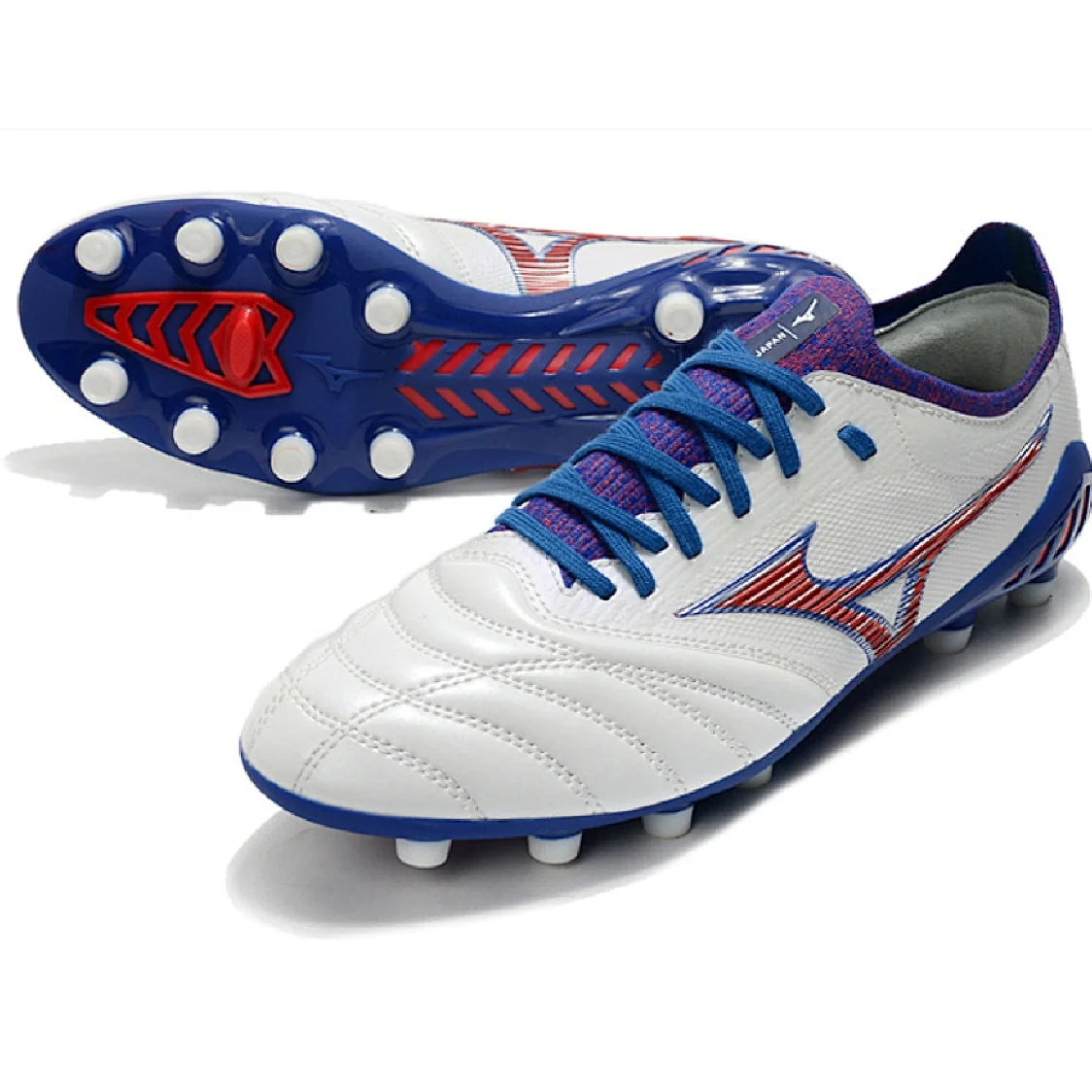 Mizuno Morelia Neo III Pro White Blue and Red FG