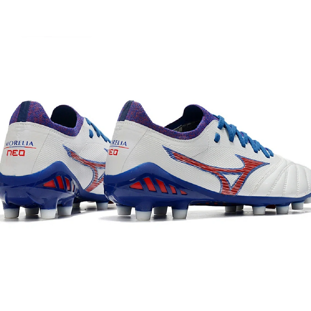 Mizuno Morelia Neo III Pro White Blue and Red FG