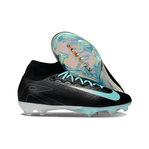 Nike Air Zoom Mercurial Superfly 10 Elite Black White and Light Blue Firm Ground FG Kids Football Boot