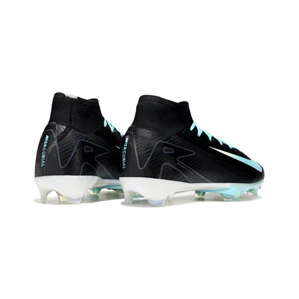 Nike Air Zoom Mercurial Superfly 10 Elite Black White and Light Blue Firm Ground FG Kids Football Boot