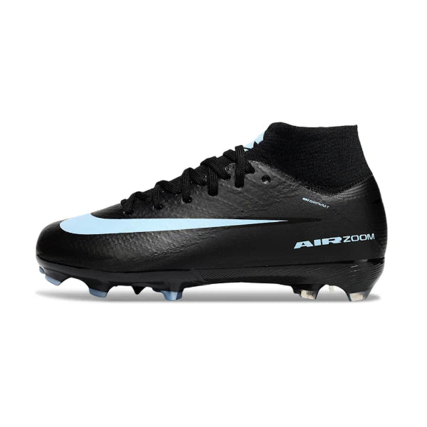 Nike Air Zoom Mercurial Superfly 10 Elite Black and Light Blue Firm Ground FG Kids Football Boot