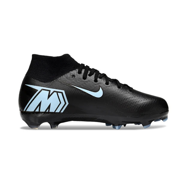 Nike Air Zoom Mercurial Superfly 10 Elite Black and Light Blue Firm Ground FG Kids Football Boot
