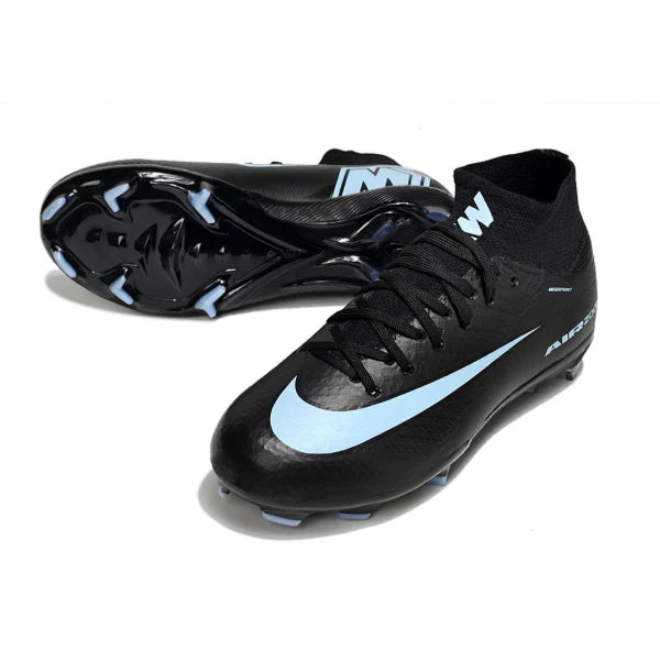 Nike Air Zoom Mercurial Superfly 10 Elite Black and Light Blue Firm Ground FG Kids Football Boot