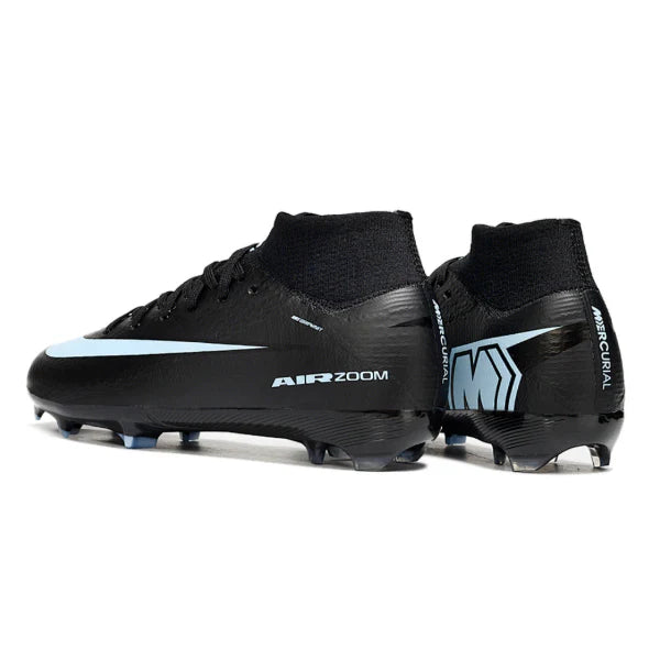 Nike Air Zoom Mercurial Superfly 10 Elite Black and Light Blue Firm Ground FG Kids Football Boot
