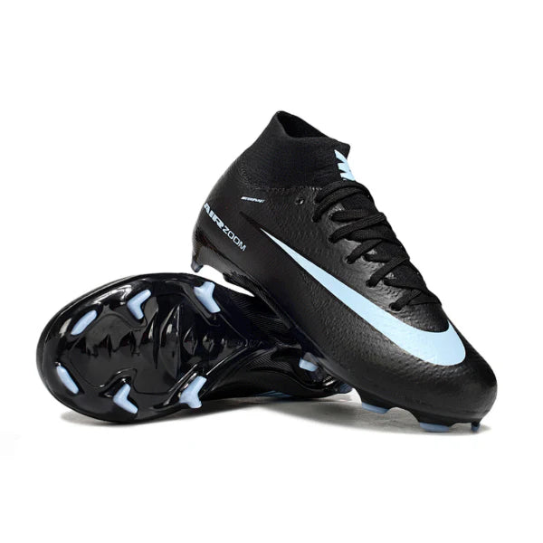 Nike Air Zoom Mercurial Superfly 10 Elite Black and Light Blue Firm Ground FG Kids Football Boot