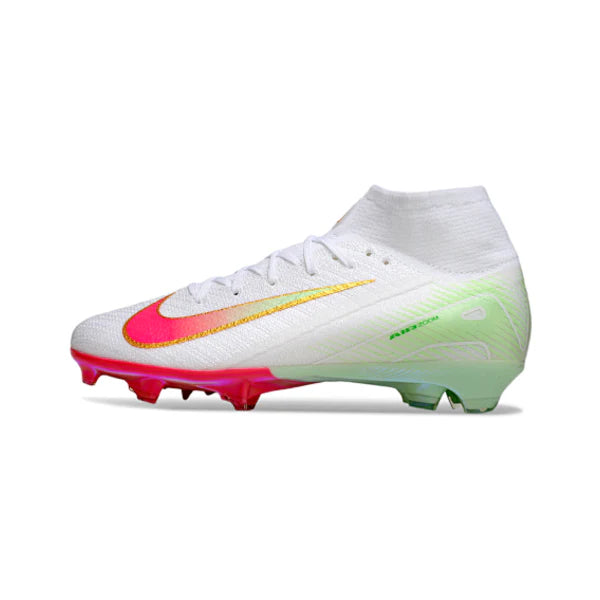 Nike Air Zoom Mercurial Superfly 10 Elite White Pink and Green Firm Ground FG Kids Football Boot