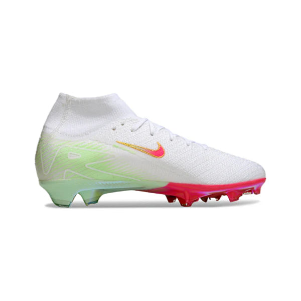 Nike Air Zoom Mercurial Superfly 10 Elite White Pink and Green Firm Ground FG Kids Football Boot