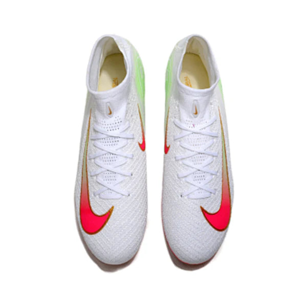 Nike Air Zoom Mercurial Superfly 10 Elite White Pink and Green Firm Ground FG Kids Football Boot