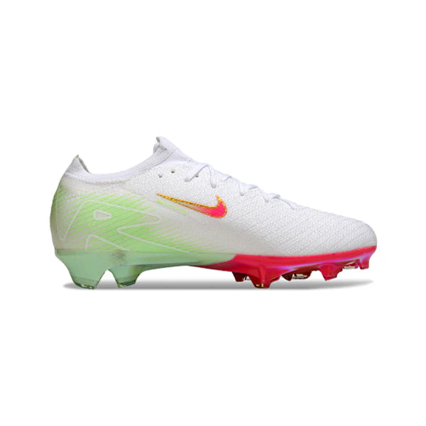 Nike Air Zoom Mercurial Vapor 16 Elite White Pink and Green Firm Ground FG Kids Football Boot