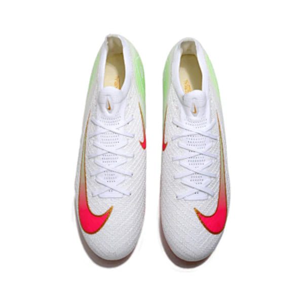 Nike Air Zoom Mercurial Vapor 16 Elite White Pink and Green Firm Ground FG Kids Football Boot