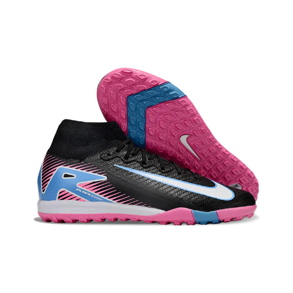Nike Zoom Mercurial Superfly 10 Elite Black Light Pink and Blue Turf TF Kids Football Boot