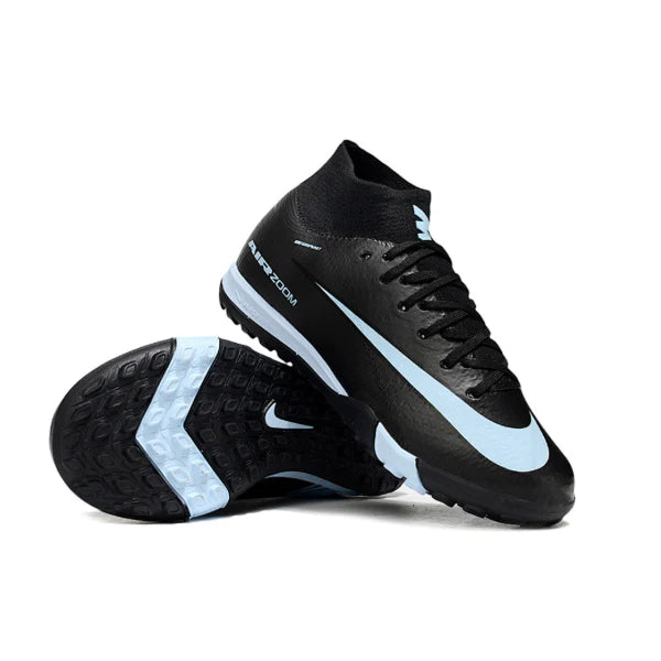 Nike Zoom Mercurial Superfly 10 Elite Black and Light Blue Turf TF Kids Football Boot