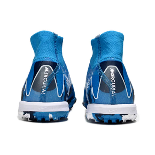 Nike Zoom Mercurial Superfly 10 Elite Blue and White Turf TF Kids Football Boot