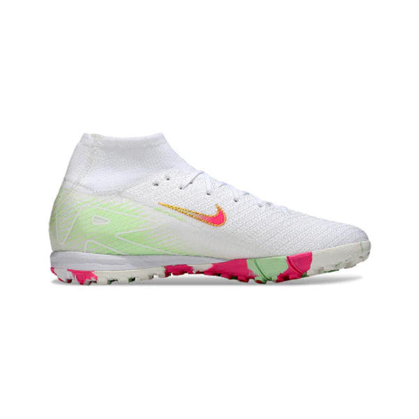 Nike Zoom Mercurial Superfly 10 Elite Kids White Pink and Green Turf TF Football Boot