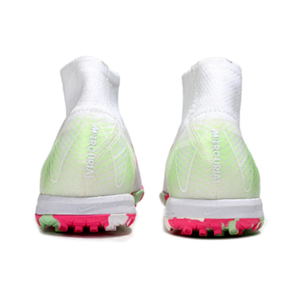 Nike Zoom Mercurial Superfly 10 Elite Kids White Pink and Green Turf TF Football Boot