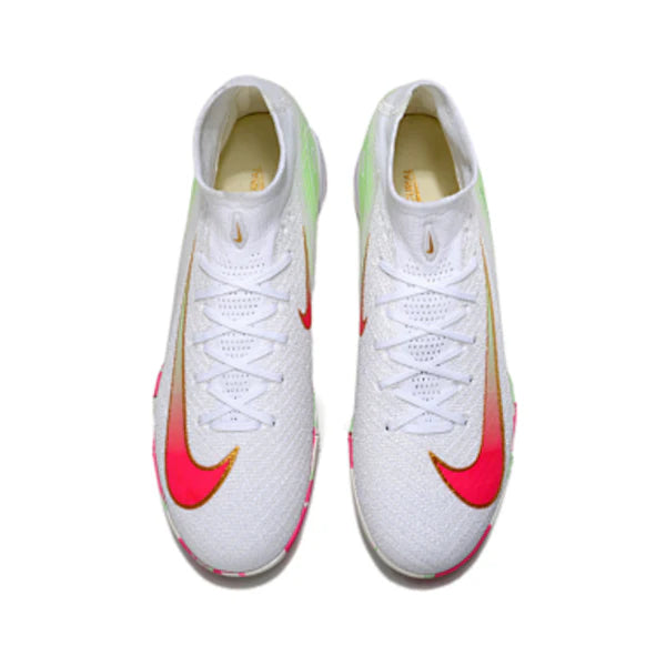 Nike Zoom Mercurial Superfly 10 Elite Kids White Pink and Green Turf TF Football Boot