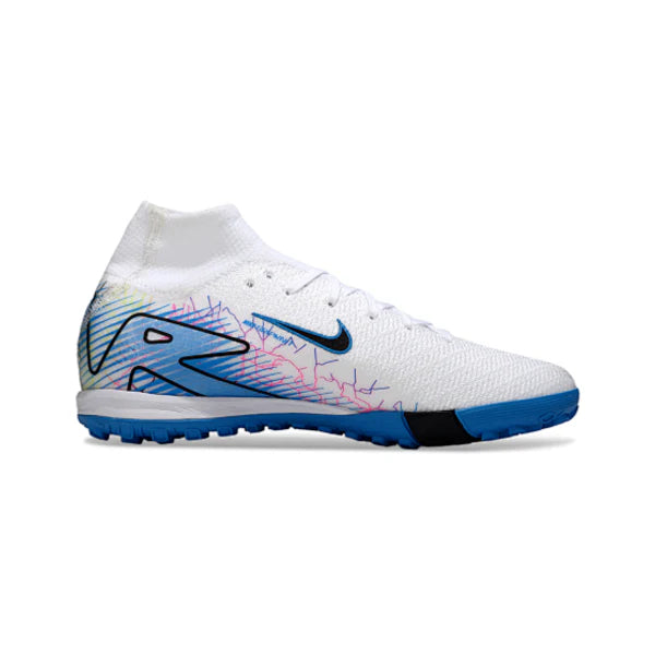 Nike Zoom Mercurial Superfly 10 Elite Kids White and Blue Turf TF Football Boot