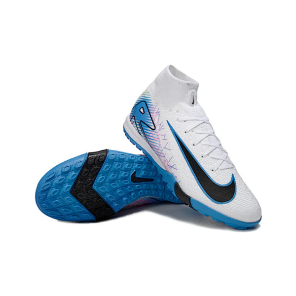 Nike Zoom Mercurial Superfly 10 Elite Kids White and Blue Turf TF Football Boot