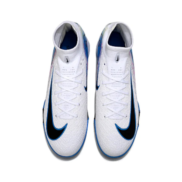 Nike Zoom Mercurial Superfly 10 Elite Kids White and Blue Turf TF Football Boot