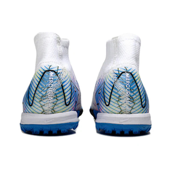 Nike Zoom Mercurial Superfly 10 Elite Kids White and Blue Turf TF Football Boot