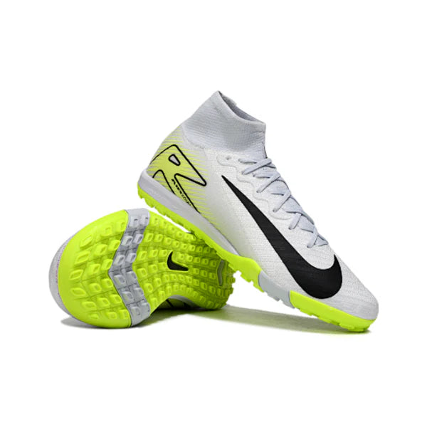 Nike Zoom Mercurial Superfly 10 Elite Kids White and Fluorescent Green Turf TF Football Boot