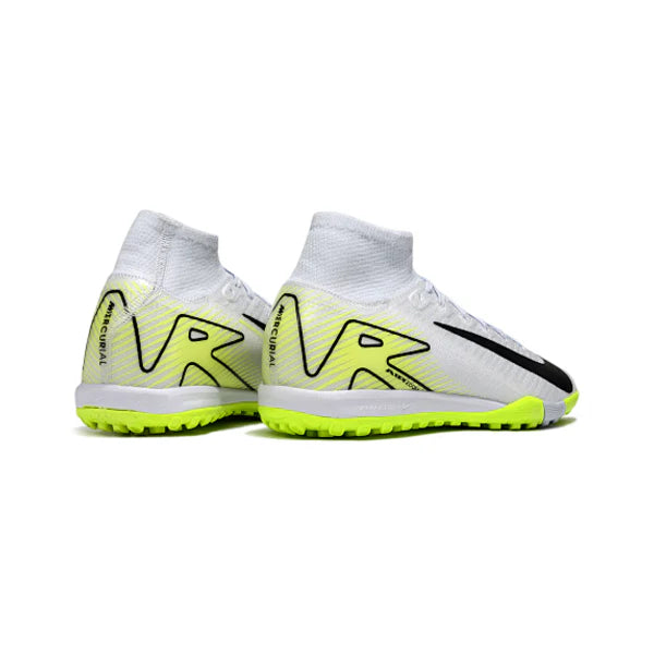 Nike Zoom Mercurial Superfly 10 Elite Kids White and Fluorescent Green Turf TF Football Boot