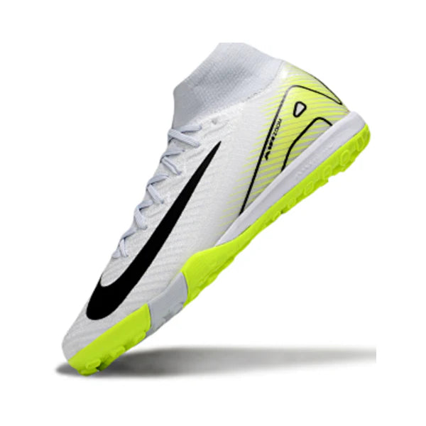 Nike Zoom Mercurial Superfly 10 Elite Kids White and Fluorescent Green Turf TF Football Boot