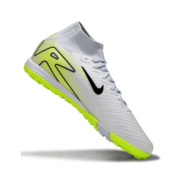Nike Zoom Mercurial Superfly 10 Elite Kids White and Fluorescent Green Turf TF Football Boot