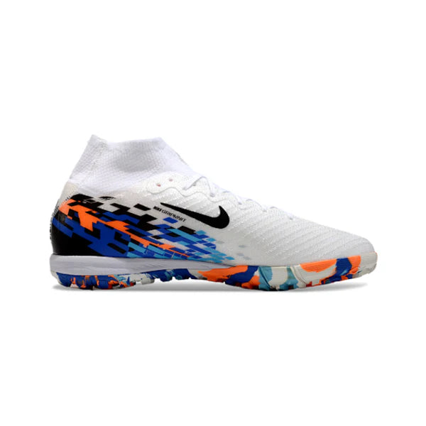 Nike Zoom Mercurial Superfly 10 Elite White and Blue Turf TF Kids Football Boot