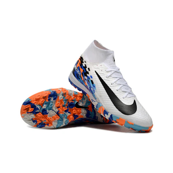 Nike Zoom Mercurial Superfly 10 Elite White and Blue Turf TF Kids Football Boot