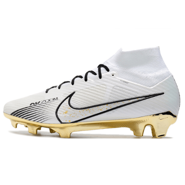 Nike Zoom Mercurial Superfly 9 Elite White Black and Gold FG