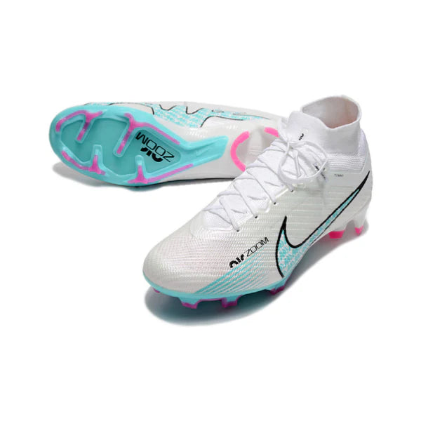 Nike Zoom Mercurial Superfly 9 Elite White Light Blue and Pink Firm Ground FG Kids Football Boot