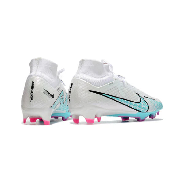 Nike Zoom Mercurial Superfly 9 Elite White Light Blue and Pink Firm Ground FG Kids Football Boot