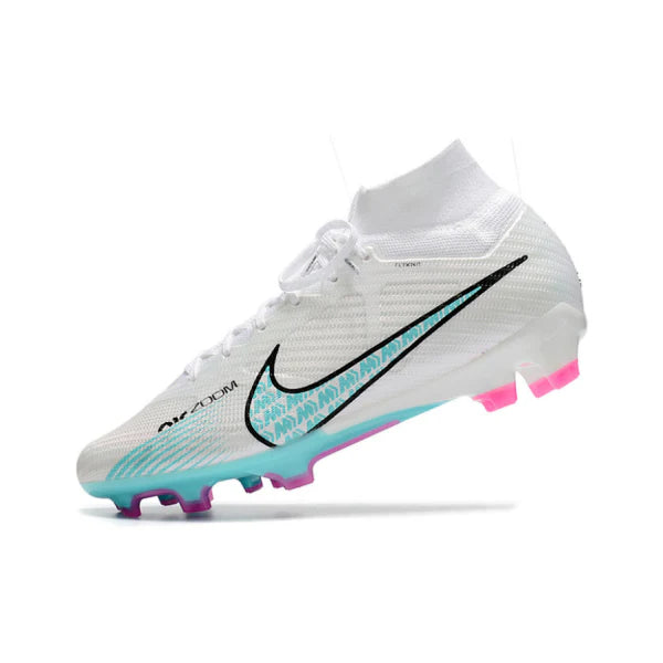 Nike Zoom Mercurial Superfly 9 Elite White Light Blue and Pink Firm Ground FG Kids Football Boot