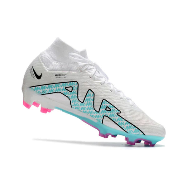 Nike Zoom Mercurial Superfly 9 Elite White Light Blue and Pink Firm Ground FG Kids Football Boot