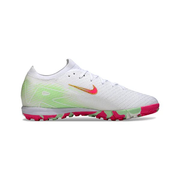 Nike Zoom Mercurial Vapor 16 Elite White Light Pink and Green Kids Turf TF Football Boot