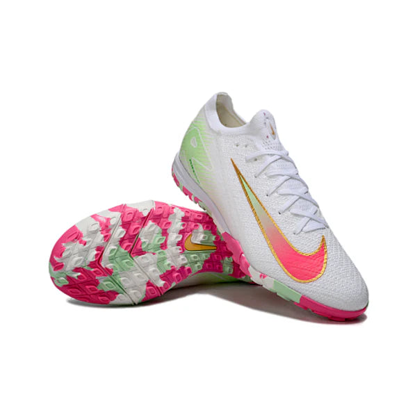Nike Zoom Mercurial Vapor 16 Elite White Light Pink and Green Kids Turf TF Football Boot