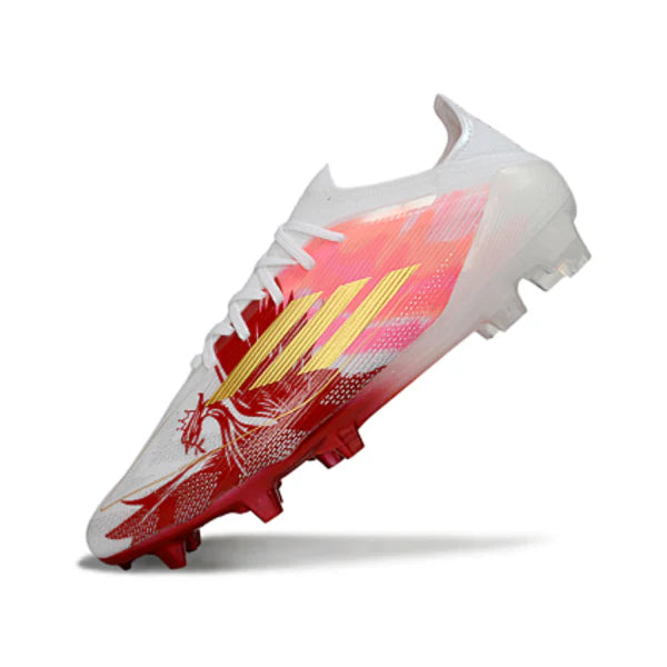 Adidas F50 Primeknit Elite White, Golden and Red FG