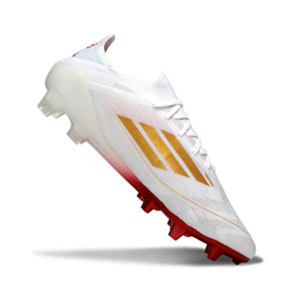 Adidas F50 Primeknit Elite White, Golden and Red FG