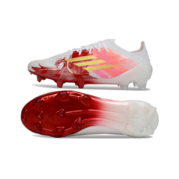 Adidas F50 Primeknit Elite White, Golden and Red FG