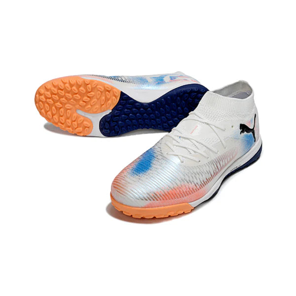 Puma Future 8 White Orange and Light Blue TF