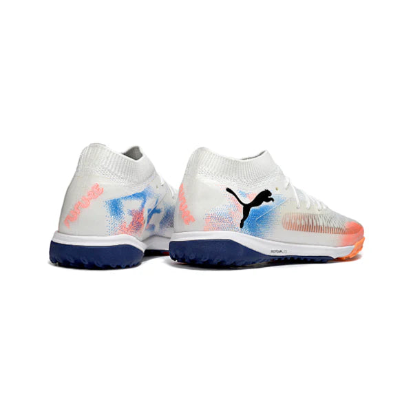 Puma Future 8 White Orange and Light Blue TF