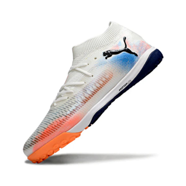 Puma Future 8 White Orange and Light Blue TF