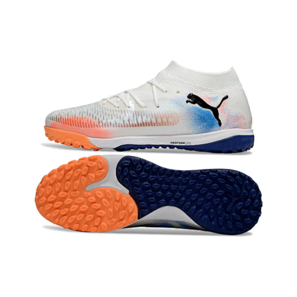 Puma Future 8 White Orange and Light Blue TF