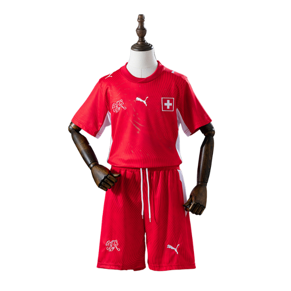 Switzerland Puma 2026 Home Kids Version Football T-Shirt + Shorts Kit