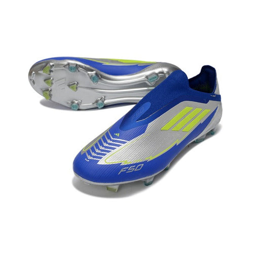 Adidas F50 Elite Laceless Blue and Silver Firm Ground FG Football Boot