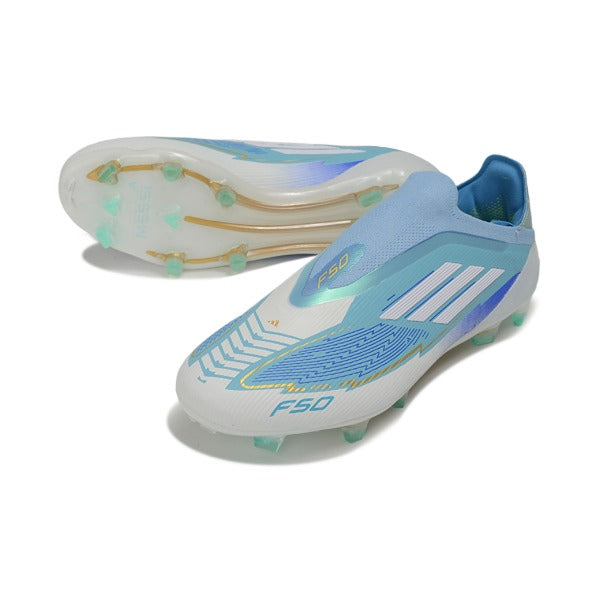 Adidas F50 Elite Laceless Light Blue and Blue Firm Ground FG Football Boot
