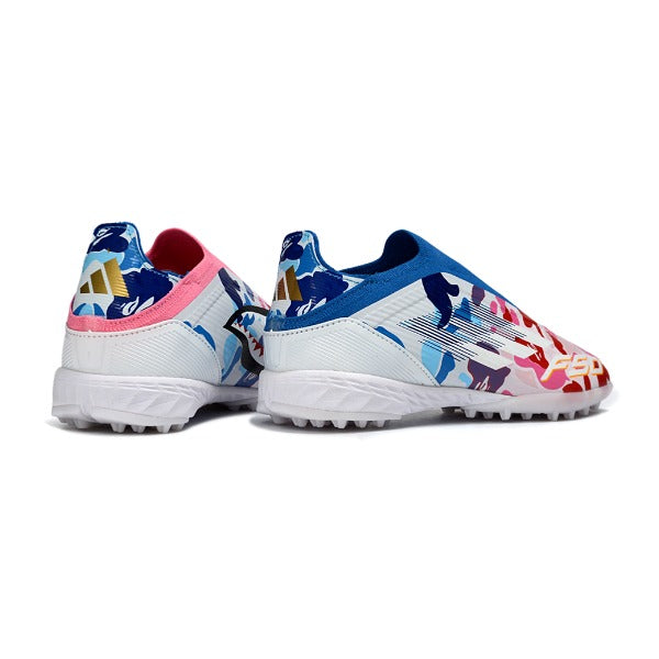 Adidas F50 Elite Laceless White and Pink, Blue TF Kids Football Boot