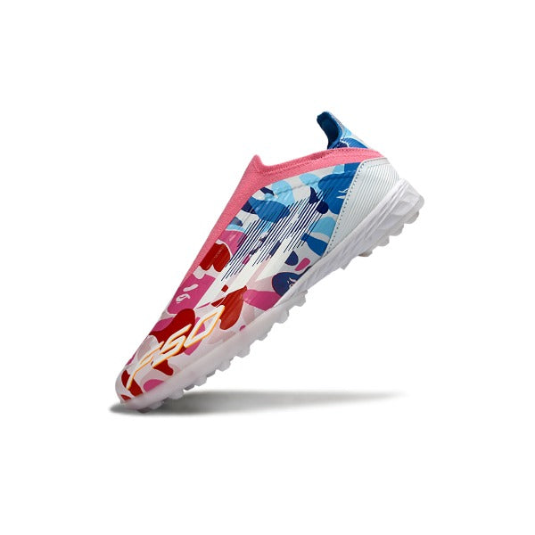 Adidas F50 Elite Laceless White and Pink, Blue TF Kids Football Boot